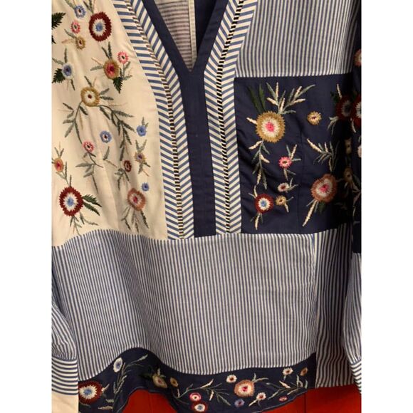 Chico's Size 2 Large 12 Patchwork Embroidery Top Blouse Shirt Floral Stripe EUC - Picture 4 of 5